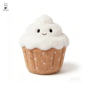 Embroidered Smiley Cupcake Plush Pillow - Soft Polyester Cake Shaped Throw Cushion - Unique Cafe & Sofa Decor Gift