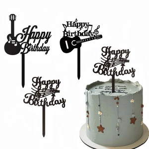 Cross-Border Instagram-Style Guitar & Bass Note Happy Birthday Cake Plug-In Decoration