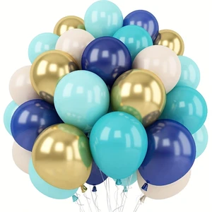 63pcs 10-Inch Metallic Chrome and Navy Blue Latex Round Balloons, Suitable for Birthday Parties, Showers, Anniversaries
