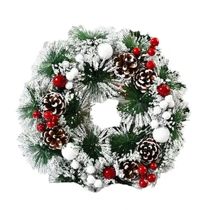 Handmade Traditional Christmas Wreath Artificial Flower Garland Greenery Plastic Ribbon Hanging Corona Navidad Xmas Ornaments