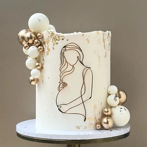 Simple Lines Acrylic Cake Toppers Expectant Mother Maternity Birthday Party Decorations Happy Birthday Cake Decoration for