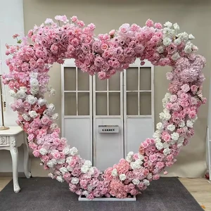 Artificial Wedding Arch Flowers Arrangement White Pink Rose Heart Arch With Flowers Wed Decor Silk Heart Flower Arch Backdrop