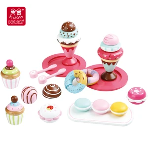 Safe Material Role Play Dessert Toys Cup Cake Wooden Afternoon Tea Toy Set