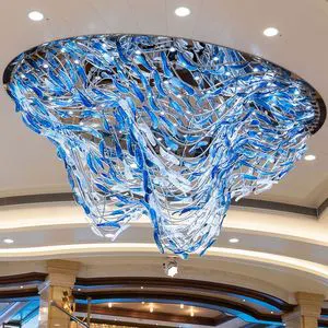 Wedding Decor Blue Glass Ceiling Lamp Hotel Project Customizable Design Chandelier Light