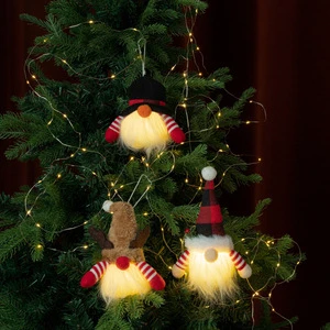 LED Light Glass Christmas Gnome Ornaments Reindeer Buffalo Plaid Design Glowing Hanging Polyester Silk Screen Printed Tomte Gonk