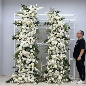 8ft Super High Flower Wedding Arch Ivory Rose and Green Plant White Silk Flower Arch Real Touch Flower Arrangement for Birthday