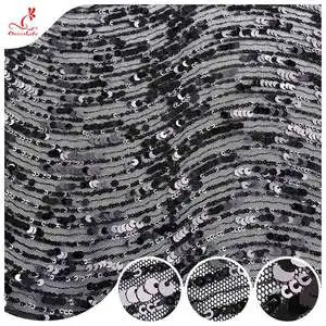 Low Price Black Silver Polyester Party Wedding Glitter Sequin Lace Fabric Sequin Embroidery Fabric for Evening Dress
