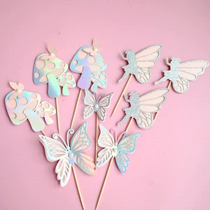 Paper Mushroom Butterfly Fairy Birthday Cake Insert with Valentine's Day & Chinese Valentine's Day Decorations