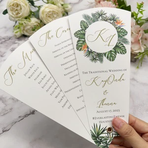 Custom Green Leaves Fan Shape Paper Wedding Gift Card with Digital Printing Custom Color & Love Design for Weddings