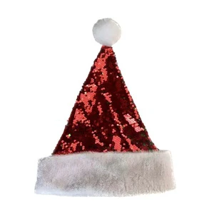 Customized Size Red Green Beads Checkered Character Christmas Santa Hat Festival Winter Atmosphere White Faux Shine Sparkles