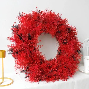 New Arrival Handmade Real Flower Wreath 15.7 Inch Flower Garland Red Christmas Deco Wreath for Home Window Wall Farmhouse