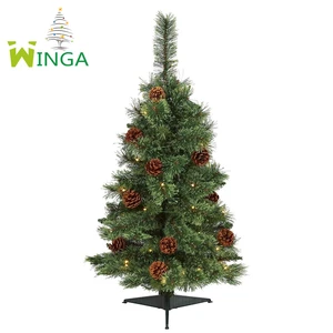Wholesale 3ft Frosted Pine Needle Christmas Tree Pre-lit LED With Pine Cones For Indoor Decor