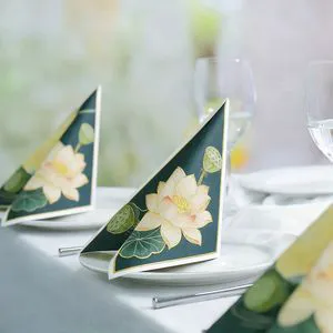 Lanweier Chinese Lotus Pattern Disposable Paper Tissues Durable Biodegradable For Dinner Parties & Gatherings Customizable