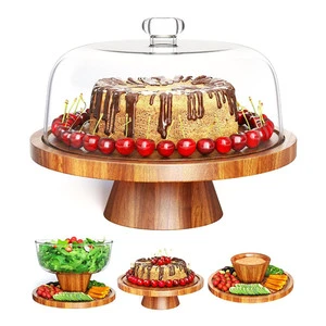Multipurpose Charcuterie Board Pedestal Holder Round Acacia Wood Cake Table Stand For Party Wedding Decoration