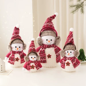 Christmas Snowman Ornaments Tabletop Decorations Christmas Snowman With Red Knitted Scarf Christmas Decor