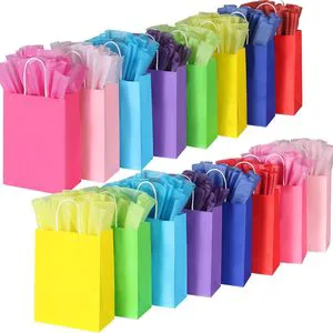 Custom Assorted Colors Paper Gift Bags With Handles for Kids Birthday Party Favors Wedding Candy Packaging