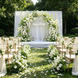 Artificial Silk White Floral Arch Custom Size Metal Frame Wedding Backdrop Adjustable Wedding Stage Birthday Party Decorations