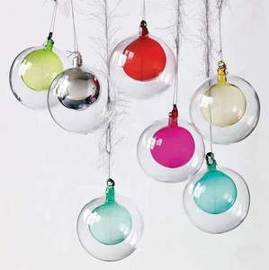Factory Hot Sell Transparent Double Wall Glass Christmas Tree Decorative Ball Hanging Ornaments