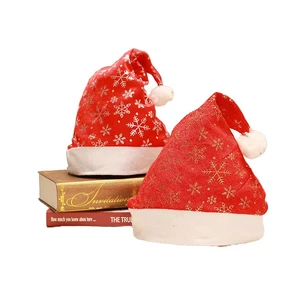 Low MOQ Eco-Friendly Cloth Festival Holiday Decoration Gold Silver Snowflake Santa Party Hat Christmas