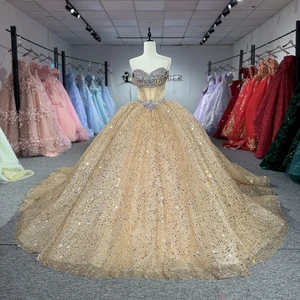 Jancember 8538 Shimmering Golden Rhinestone Sequined Quinceanera Dress with Corset