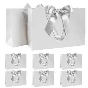 High End Wedding Candy Paper Bags Color Bow Gift Bags White Cardboard Jewelry Bags In Stock