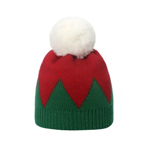 Custom Jacquard Xmas Christmas Holiday Winter Outdoor Sport Festival Party Knitted Beanie Hats Cap Pompom Hats