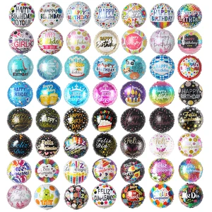 Factory Custom 18inch Round Shape Happy Birthday Helium Foil Balloons Globos Feliz Cumpleanos For Party Decoration