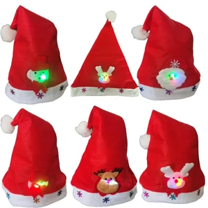 Cartoon Santa Hats with LED Lights New Adult and Children Christmas Decorations Snowman Elk Theme