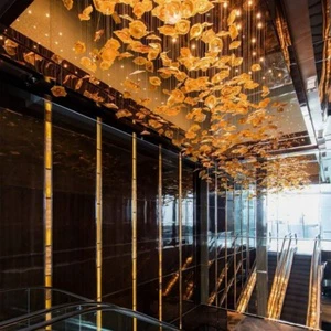 Modern Creative Crystal LED Chandeliers Long Oval Leaf Art Glass Ceiling for Wedding and Hotels AC Remote Project Installation