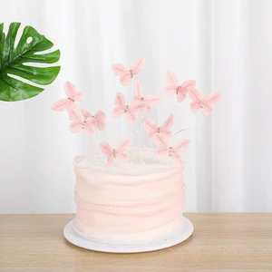 Diamond Cloth Butterfly Chiffon Feather Mother's Day Valentine's Day Cake Toppers