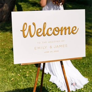 Transparent White Frosted Rectangle Round Custom Size Acrylic Wedding Welcome Sign with Custom Text Logo Modern & Simple Style
