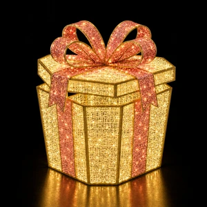 Commercial Outdoor Xmas UL CE SAA IP65 Metal Frame PVC Tinsel LED Rope String Warm White Ribbon Christmas Gift Box Motif Light