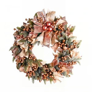 Artificial Christmas Wreath With Pine Branch Berry Ball Bow Decoration For Front Door Home Decor Holiday Decoration