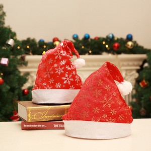 Low MOQ Festival Holiday Decoration Gold Silver Snowflake Santa Party Hat Christmas