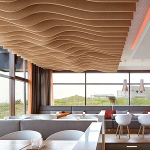 PET Felt Acoustic Ceiling Grid Suspended Panels Restaurant Office Wave Design Sound Absorbing Fireproof Eco-friendly Ceiling