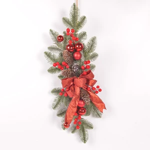Christmas Wreath with Bow-shaped Pinecone Decorations for Door, Staircase Hanging, and Festive Arrangements