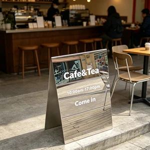 Free Custom Design Mirror A Frame Sign Commercial Double Sided Outdoor Floor Stand Advertising Metal Sidewalk Mirror Sign Board