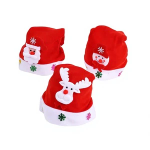 Childrens & Adults Light-Up Glowing Red Christmas Hat Brushed Appliqu Korean-Style Cartoon Design for Kindergarten Gift
