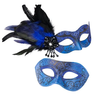 New Venetian Feather Mask Masquerade Dancing Party Ball Mask Halloween Black Red Couple His and Hers Glitter Masks Set for Sale
