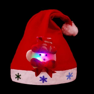 New Led Light Christmas Decorations Adult and Children Santa Hats Cartoon Snowman Elk Santa Hats