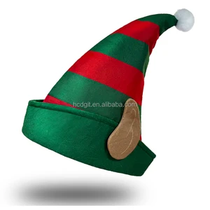 Elf Christmas Hat with Ears Red and Green Striped Eco-Friendly Polyester Fashion Hand Wash Only for Clown and Party Decorations