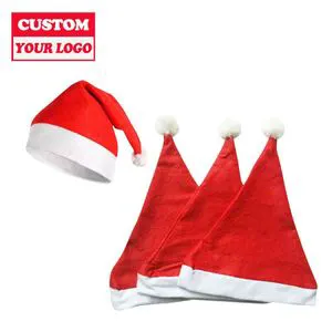 Customized Logo and Classic Red White Velvet Christmas for Kids Adults Santa Hat Children Size