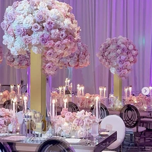 S935 Wedding Party Event Decoration Stainless Steel Elegant Shiny Gold Silver Column Metal Table Centerpiece