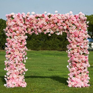 Wholesale Customized Silk White Red Rose Arch Stand Artificial Floral Arrangements Wedding Party Decor Background