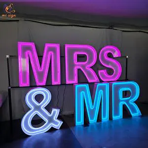 Custom LED Marquee Letters With Crown Theme For MR & MRS Marry Me Wedding Gender Reveal Party Decor