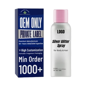 Private Label Biodegradable Hair & Body Glitter Spray Non-Sticky Silver Glitter For Shiny Sparkly Hair Color