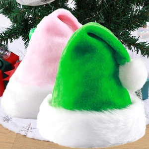 FF3233 Custom Logo Holiday Christmas Party Favor Xmas Santa Claus Hat Comfortable Velvet Winter Green Adult Kids Christmas Hat