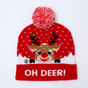 Merry Christmas LED Santa Hat 100% Acrylic Non-woven Knit for Adults Festive Party Supplies for Winter and Beach