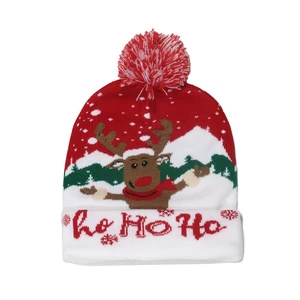 Led Christmas Knitted Hat Light up Xmas Beanie Cap Novelty Unisex Led Winter Santa Hat