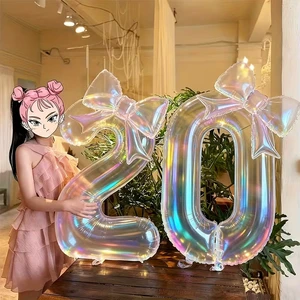 Wholesale 40 Inch Transparent Colorful Number Balloons with Bow Birthday Decorations Gold Party Supplies Foil Number Balloons